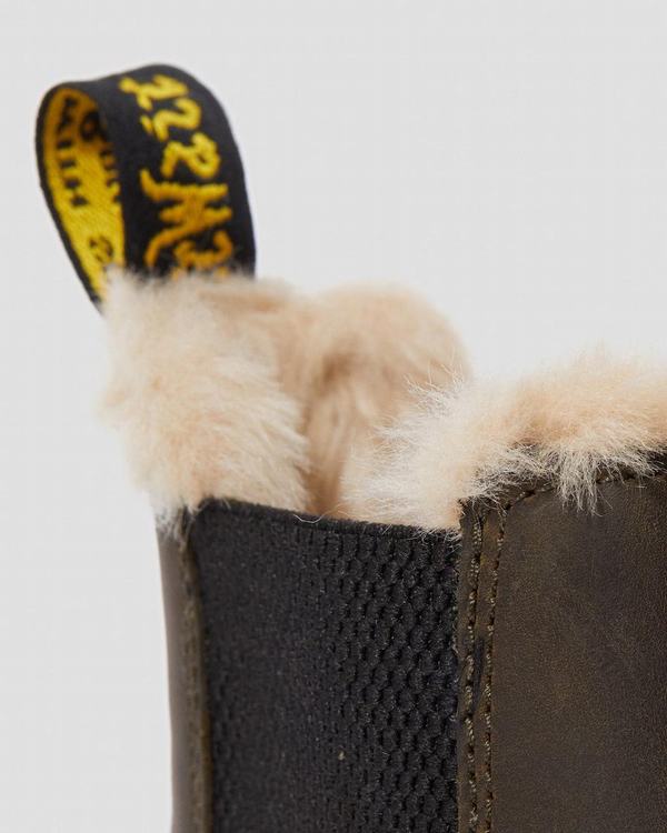 Dr Martens Dámské Chelsea Boty Fur-lined 2976 Leonore Wyoming Olivy Zelené, CZ-174628